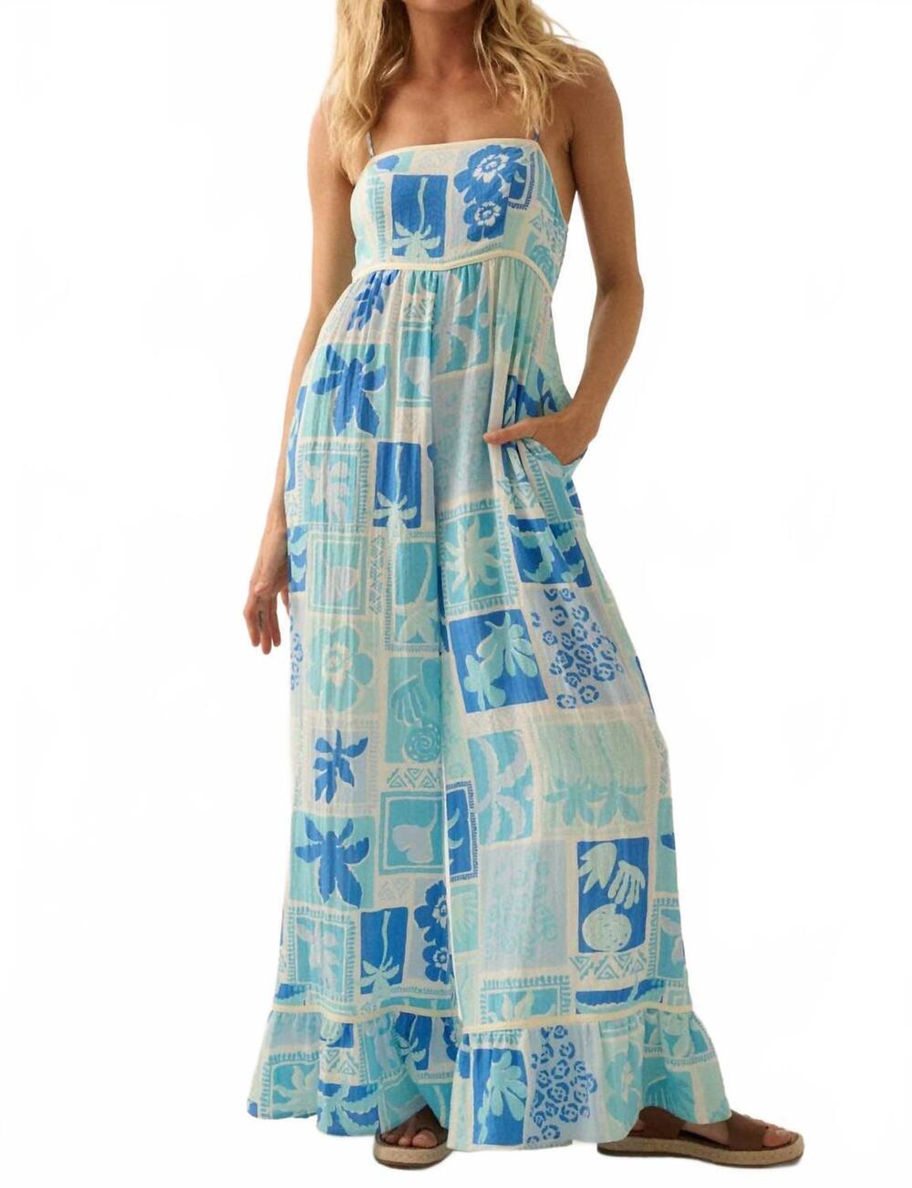 NEW PROMESA tropical floral ruffled wide-leg cami jumpsuit in blue multi